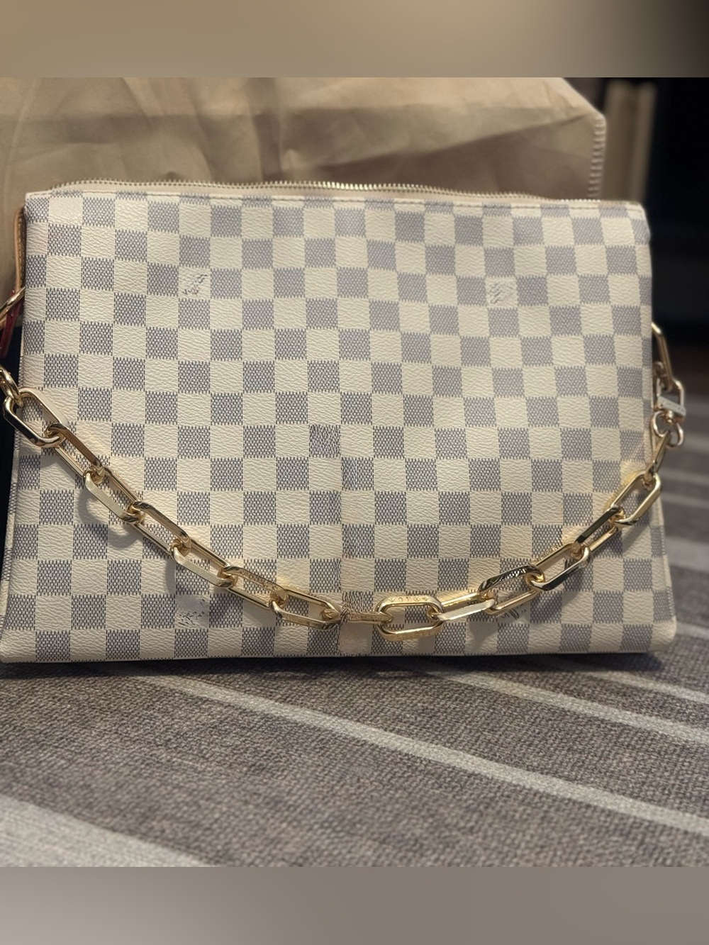 Luxury Designer Inspired Checkered/ Grid Chain CrossbodyTote in White